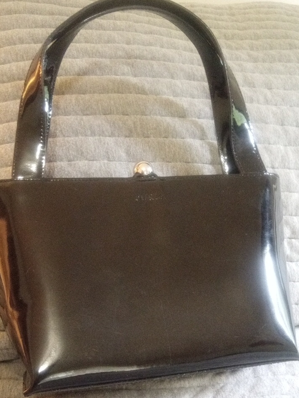 Furla Black Patent Shoulder Bag with Silver Clasp